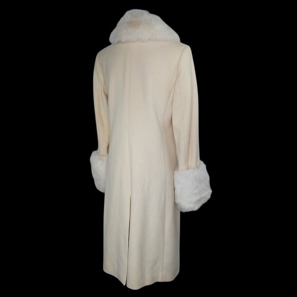Express Wool Coat Size 5/6 Ivory Faux Fur Collar Cuffs Dressy Penny Lane Vintage - Picture 9 of 16